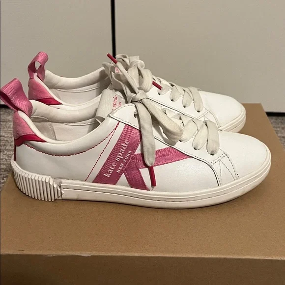 KATE SPADE, K AS IN KATE COURT SNEAKERS
WHITE W/PINK ACCENTS SIZE 7 - Picture 2 of 14